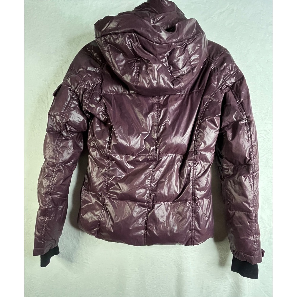 S13 New York Womens XS Burgundy Down Puffer Jacket Shiny Hooded Winter Coat - Picture 10 of 14